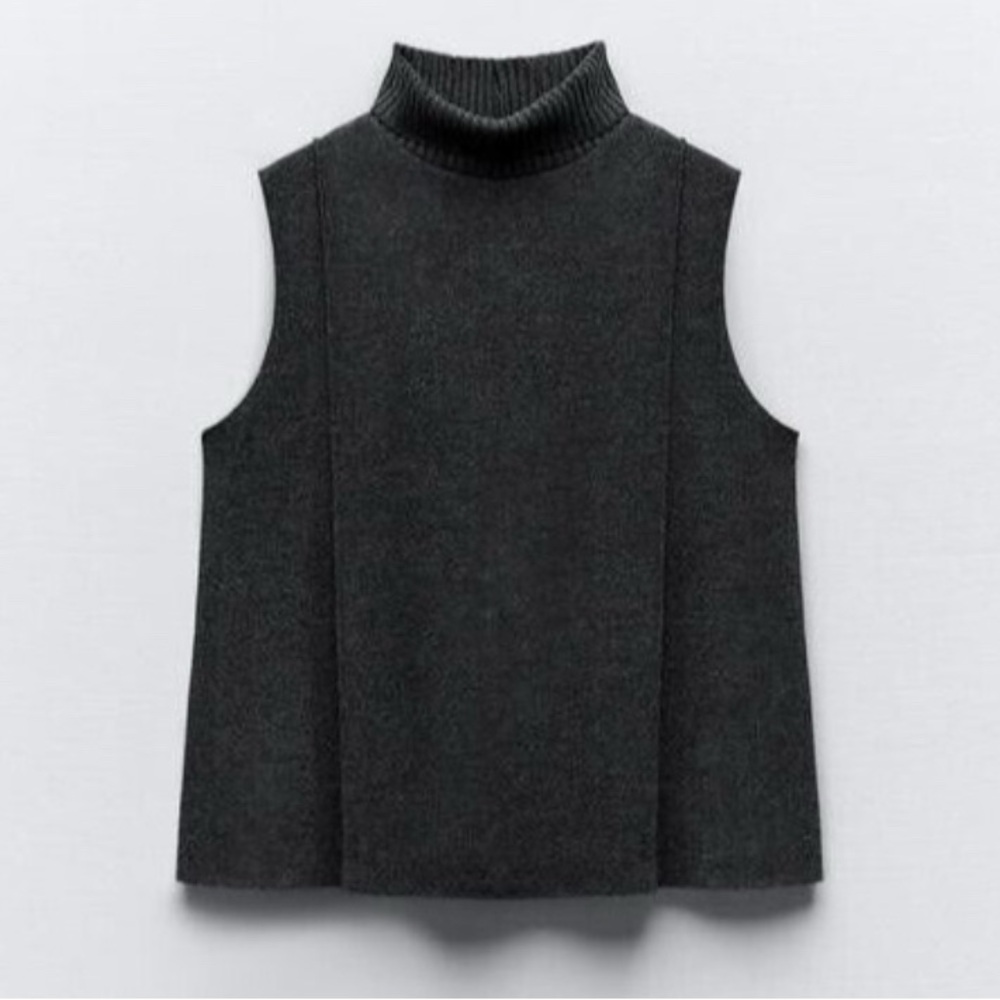 Zara Gray Sleeveless Knit Turtleneck Sweater. NWT